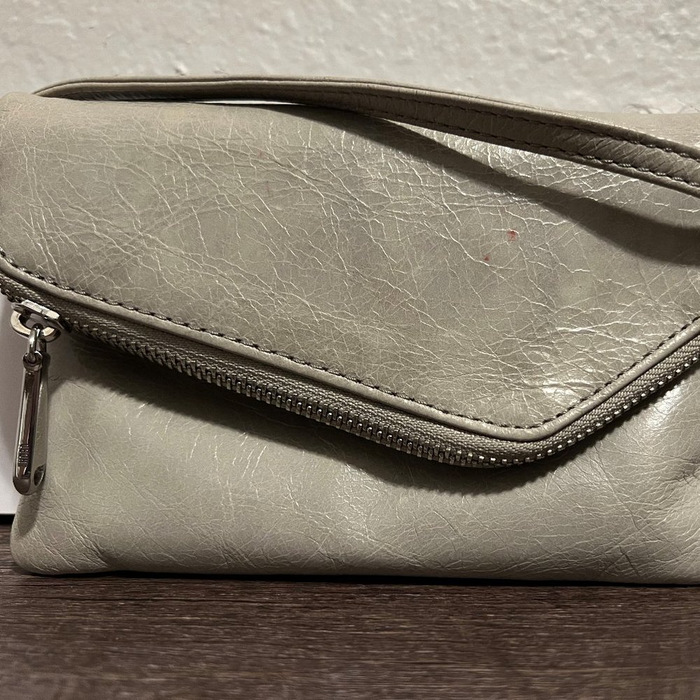 HOBO The Original Daria Grey Beige Leather Convertible Clutch Bag